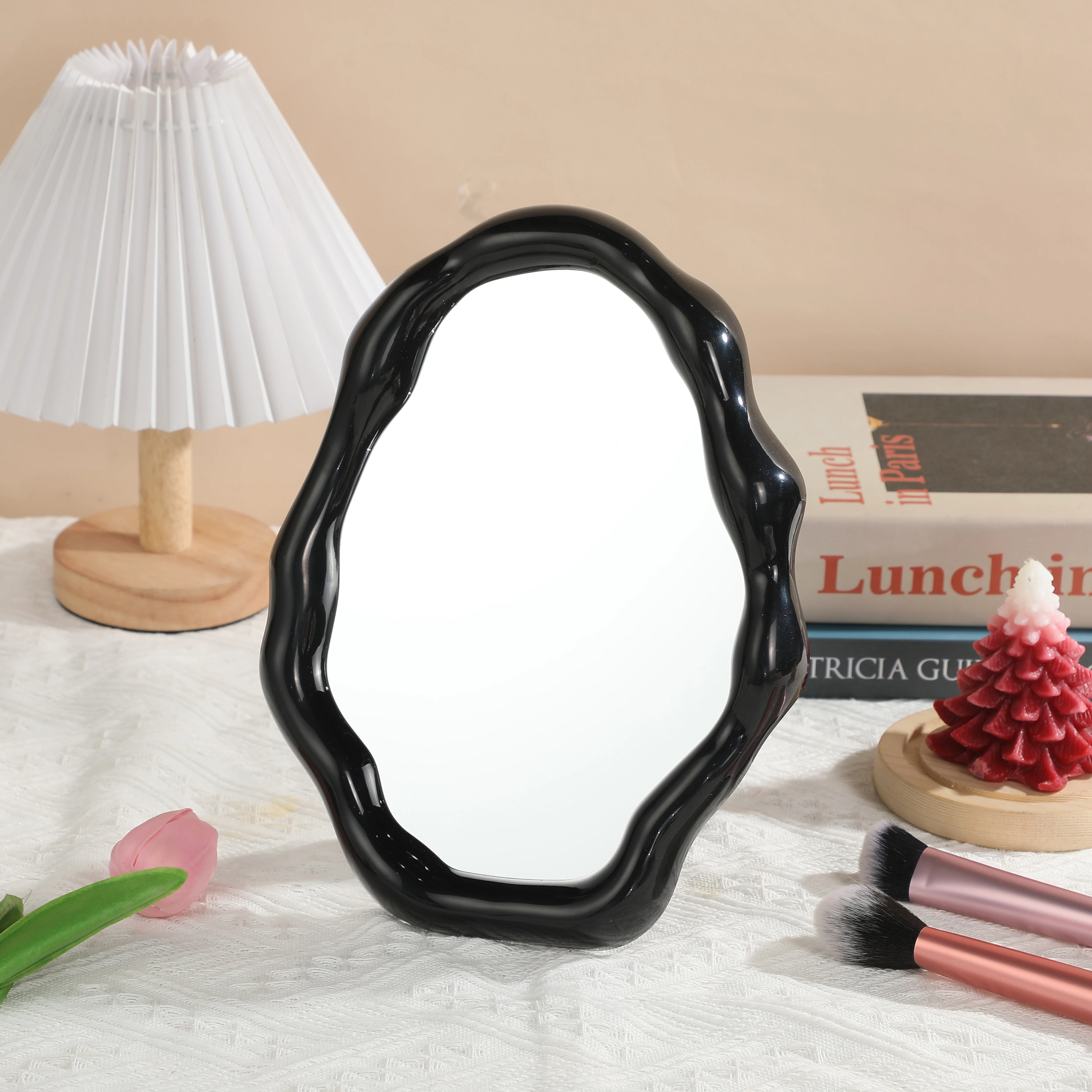 Irregular Vanity Mirror Resin Cloud Shape Makeup Mirror With Stand Home Decorative Girl Bedroom Desktop Mirrors Ornaments