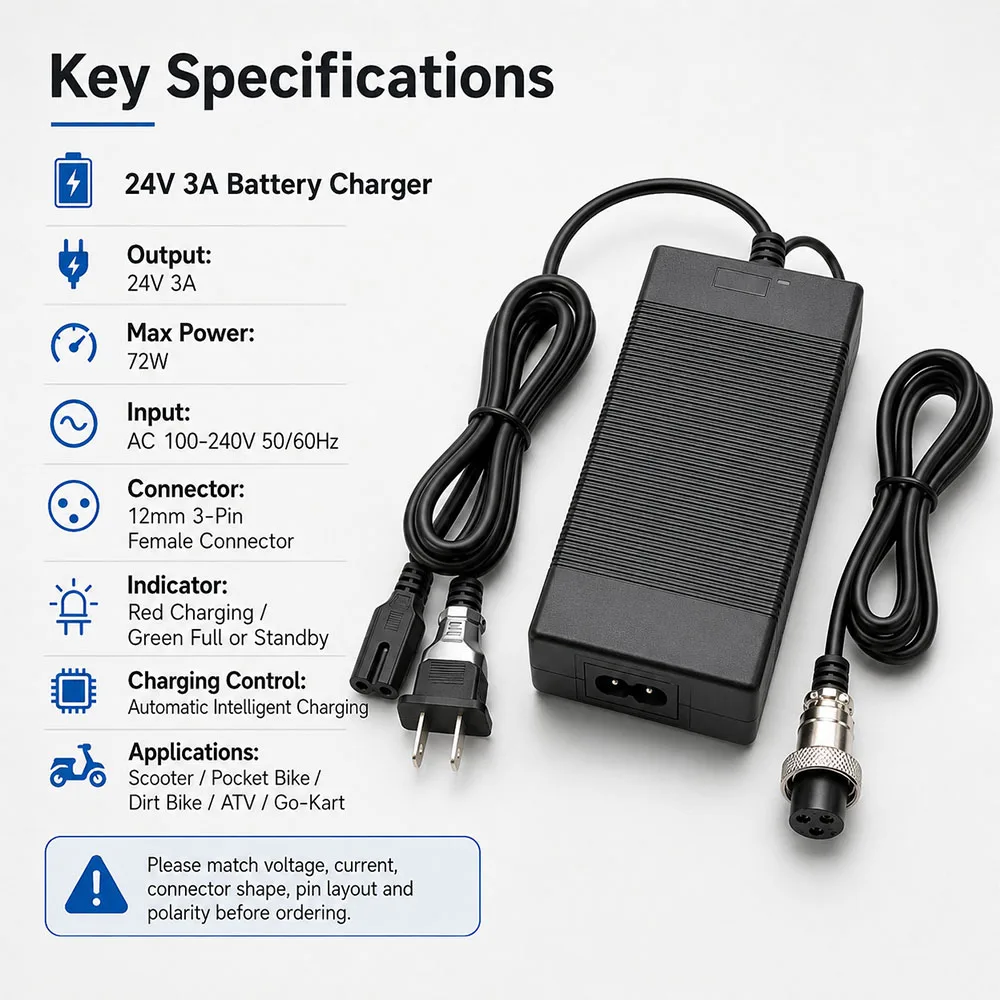 24V 3A 5A Scooter Battery Charger Power for Razor E100 E200 E200S E175 E300 E300S E125 E150 E500 PR200 E225S E325S MX350 MX400
