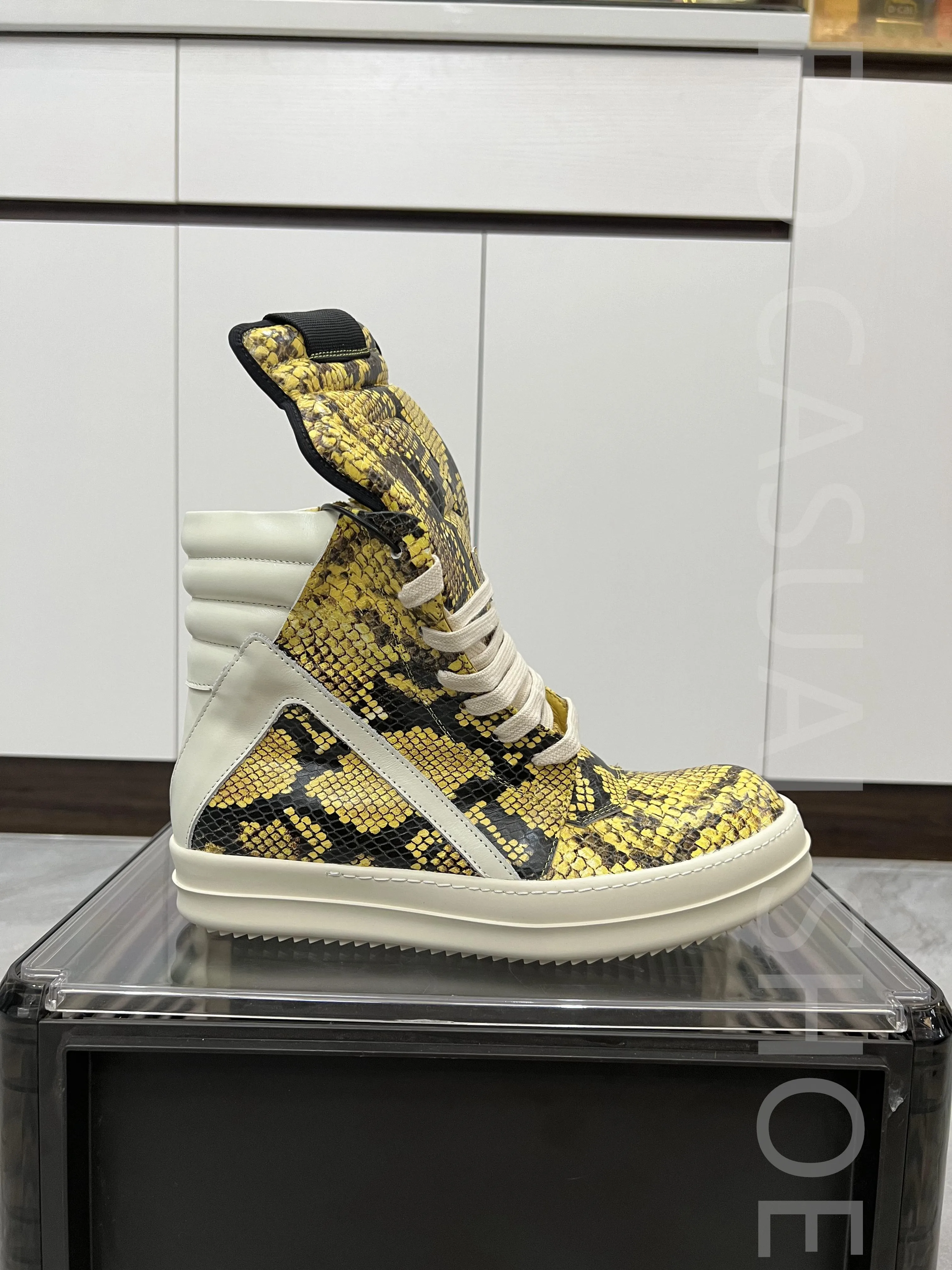 

Ricks Genious Leather High Top Geobasket Owens Quality Men Shoe Zipper Women Sneaker Casual Owens Design boots & Shoes