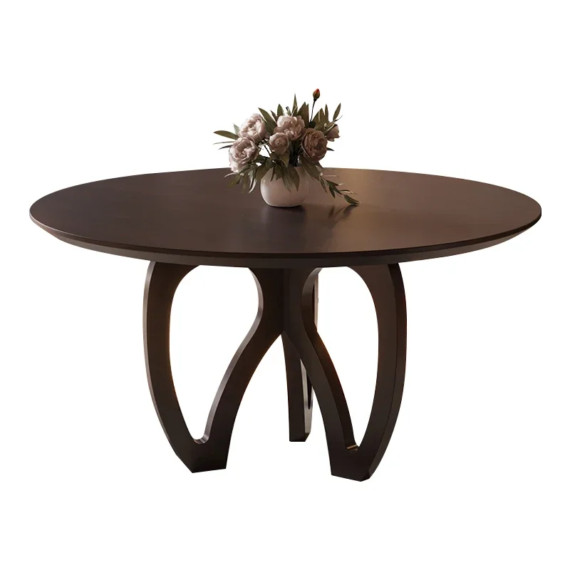 

Nordic simple solid wood dining table retro walnut slate marble round