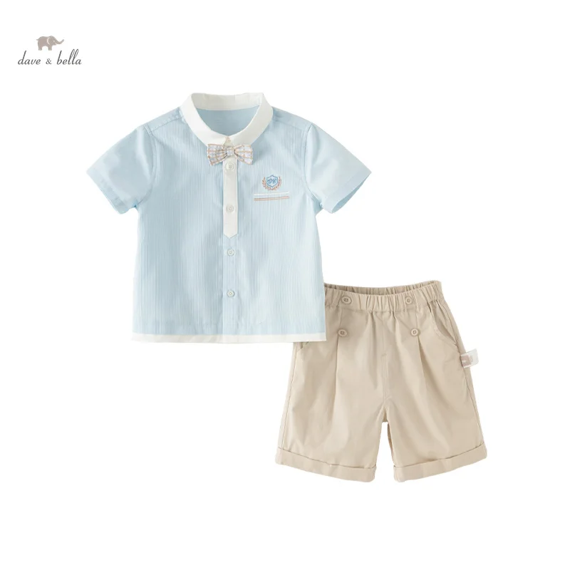 Abito da ragazzo Dave Bella 2024 nuovi vestiti estivi vestiti a maniche corte per bambini pantaloncini Baby Gentleman Set a due pezzi DB2241005