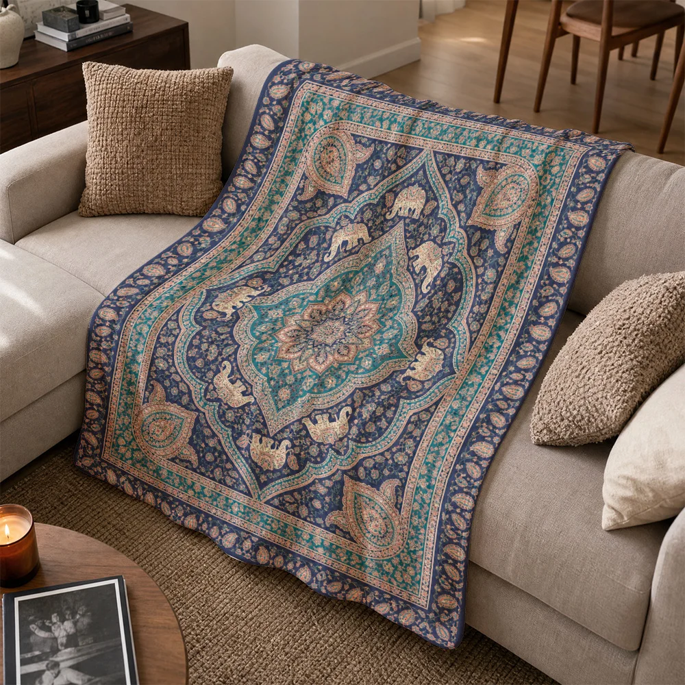 Ornate Moroccan Patterned Throw Blanket for Sofa Living Room Home Decor Luxury Aesthetic Cozy Couch Cover Accent Pillow