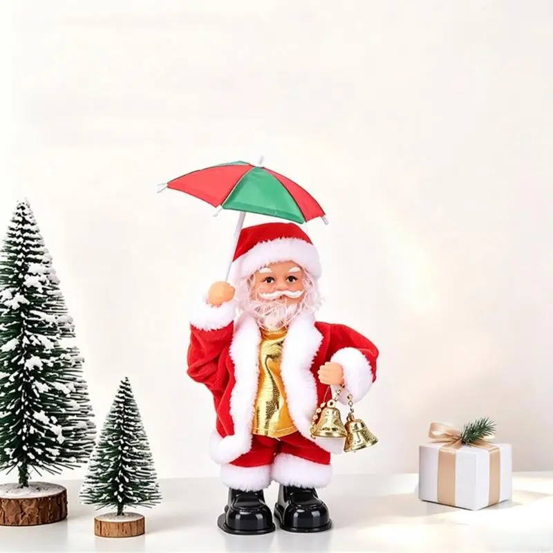 Entryway Christmas Santa Figurine for Indoor Display Battery Operated with Musical Action and Moving Canopy Inside J0MC