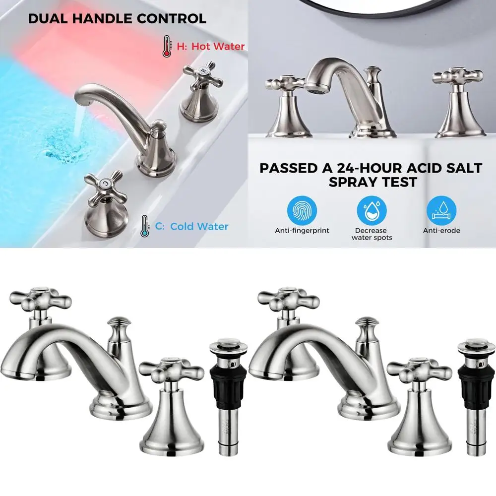 

Brushed Nickel 3-Hole Vintage Widespread Sink Faucet, Solid Brass, Ceramic Cartridge, 8-16 Inch Adjustable Installation, Include