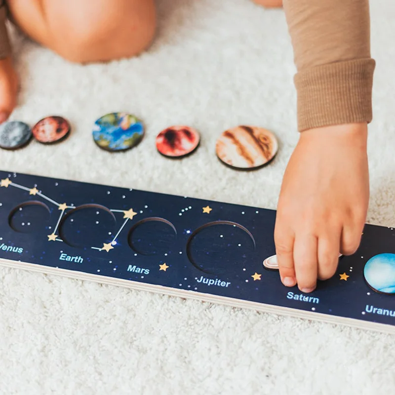 Montessori Solar System Puzzle Toy for Children Boy Girl Wooden Planets Jigsaw Board Game Toy Astronomy Educational Learning Toy