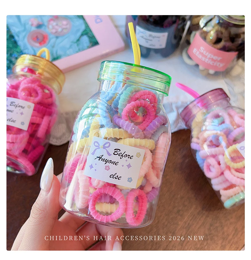 2026 Neue Koreanische Weiche Strick-Haargummis für Kinder, Set mit Macaron-Farben, Hochelastisch, Schonende Haarbänder für Mädchen und Kleinkinder – Detail 4