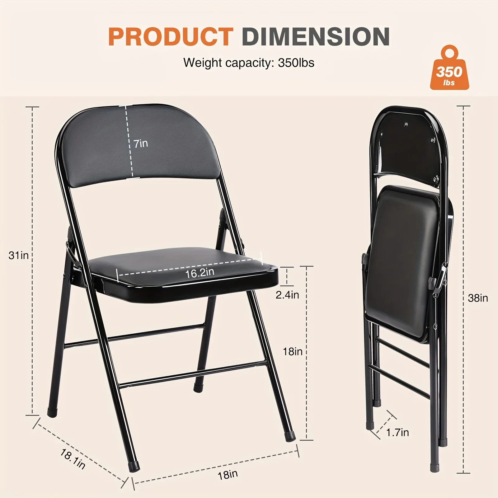 Folding Chair Set, Comfy Foldable Chairs Leather Padded Folding Chairs for Outdoor and Indoor