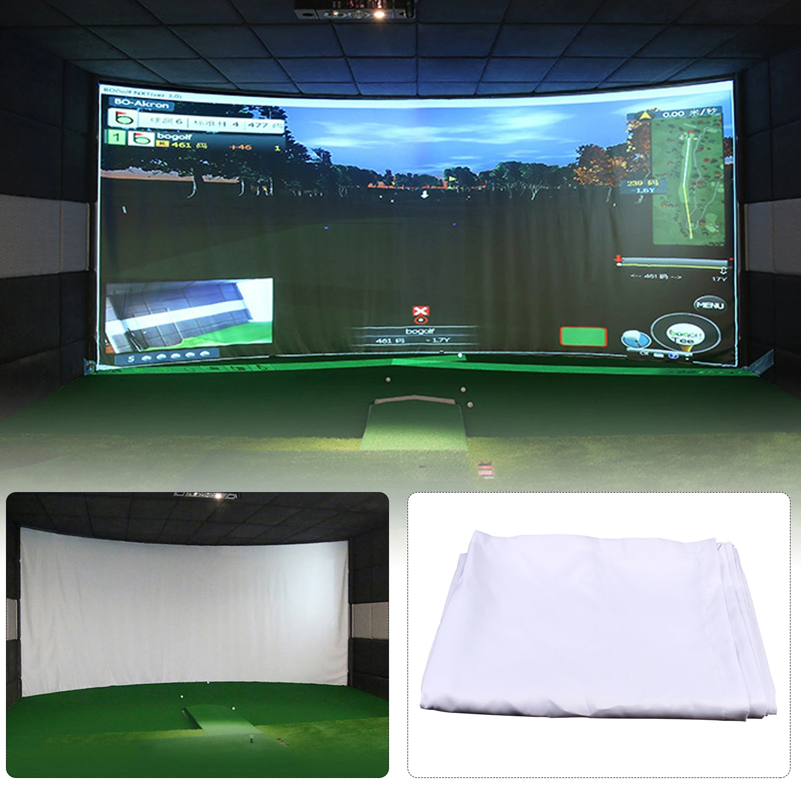 Golf Ball Simulator Impact Display Projection Screen, Indoor White Cloth, Golf Exercise, 9.84ft X 13.12ft, 3m x 4m, Weft