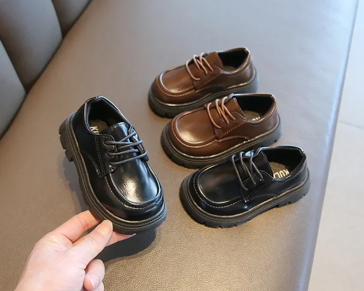 Kinder-Lederschuhe für Jungen und Mädchen, Unisex, formelle Kinderschuhe im britischen Stil, zum Schnüren, weiche, dicke Sohle für Hochzeit, Party, rutschfest – Detail 2