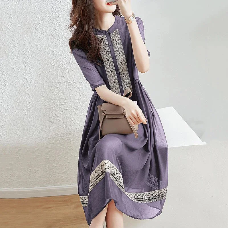 

Fashion Dress Women 2025 Summer New Fashion High-Quality Vestidos Ladies Korean Temperament Embroidered Chiffon Dresses Female