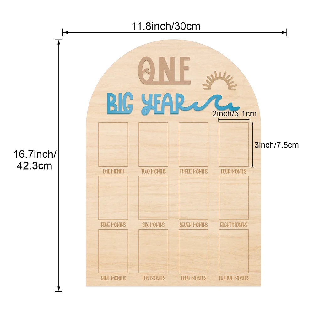 The Big One surf One Year Old Photo Board - My First Year Photo Display Wood Board, Wave Theme Monthly Milestone Photo Board