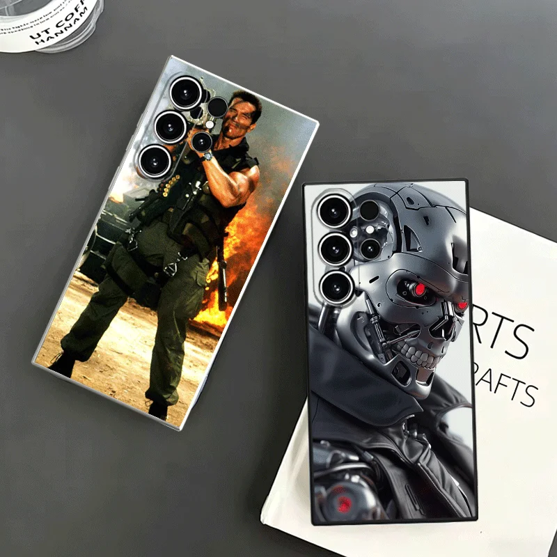 Funda Protectora Suave para Teléfono con Diseño de Arnold Schwarzenegger de Terminator, para Samsung S24 S25 S26 Ultra S23 S22 Plus S21 S20 FE Edge +, en Blanco y Negro, para Parejas