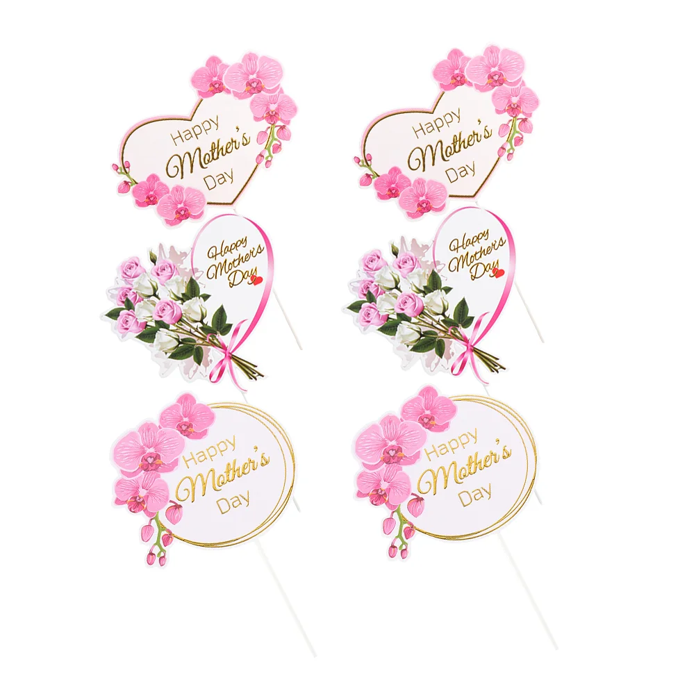 

6 Pcs Mother's Day Cake Insert Supplies Paper Decor Decors Make Cupcake Topper Decorations Miss