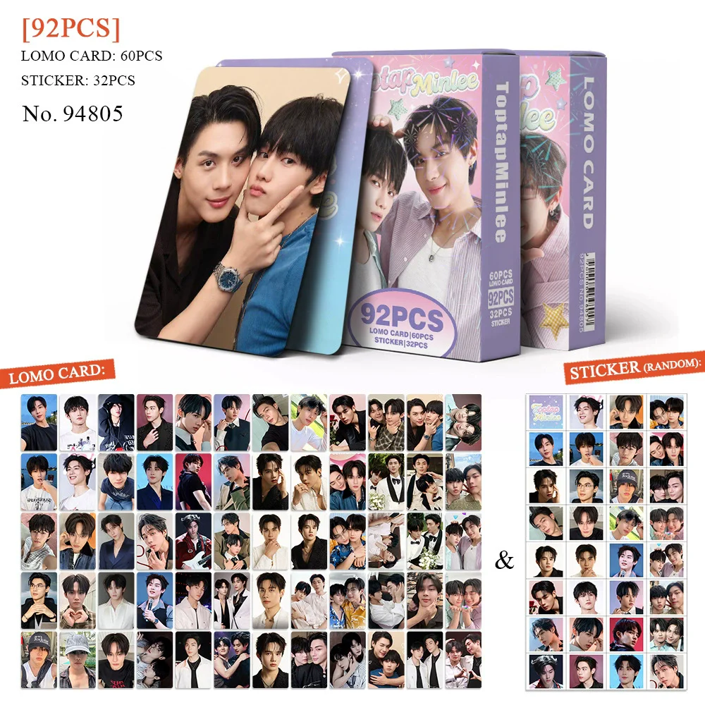 92PCS ToptapMinlee Lomo Cards Set 60Pcs HD Photo Cards+32Pcs Stickers Thai BL Collectible Photocards Gift for Fans