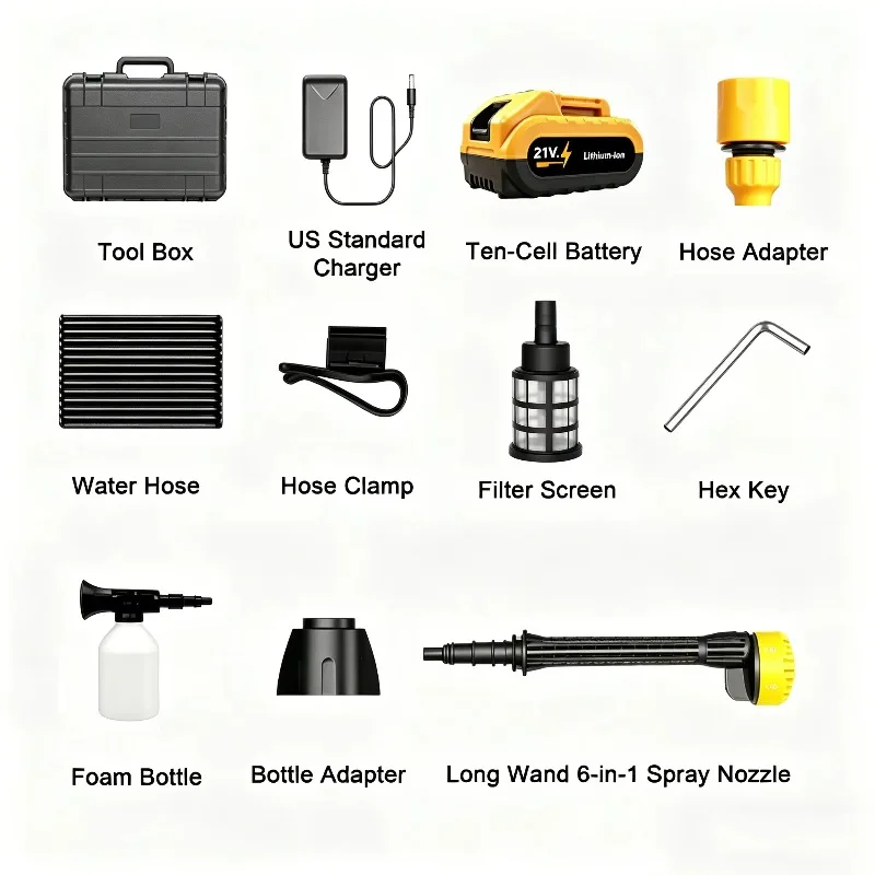 Multi-function Foldable Cordless High Pressure Water Gun 12Bar 21V Lithium Portable Car & Garden Washing Gun