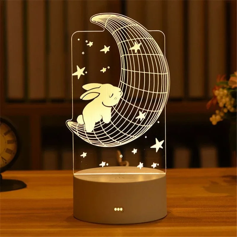 3D Visual Illusion Night Lights Creative Acrylic LED Desk Lamp USB Plug Powered for Wedding Holiday Valentine's Day Decoration