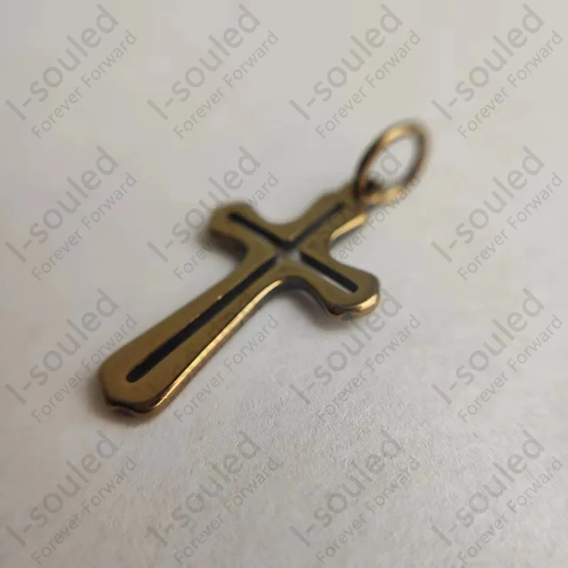 Small Hollow Out Burning  Solid Titanium Cross Pendant 3 X 2 Cm With A Split Ring