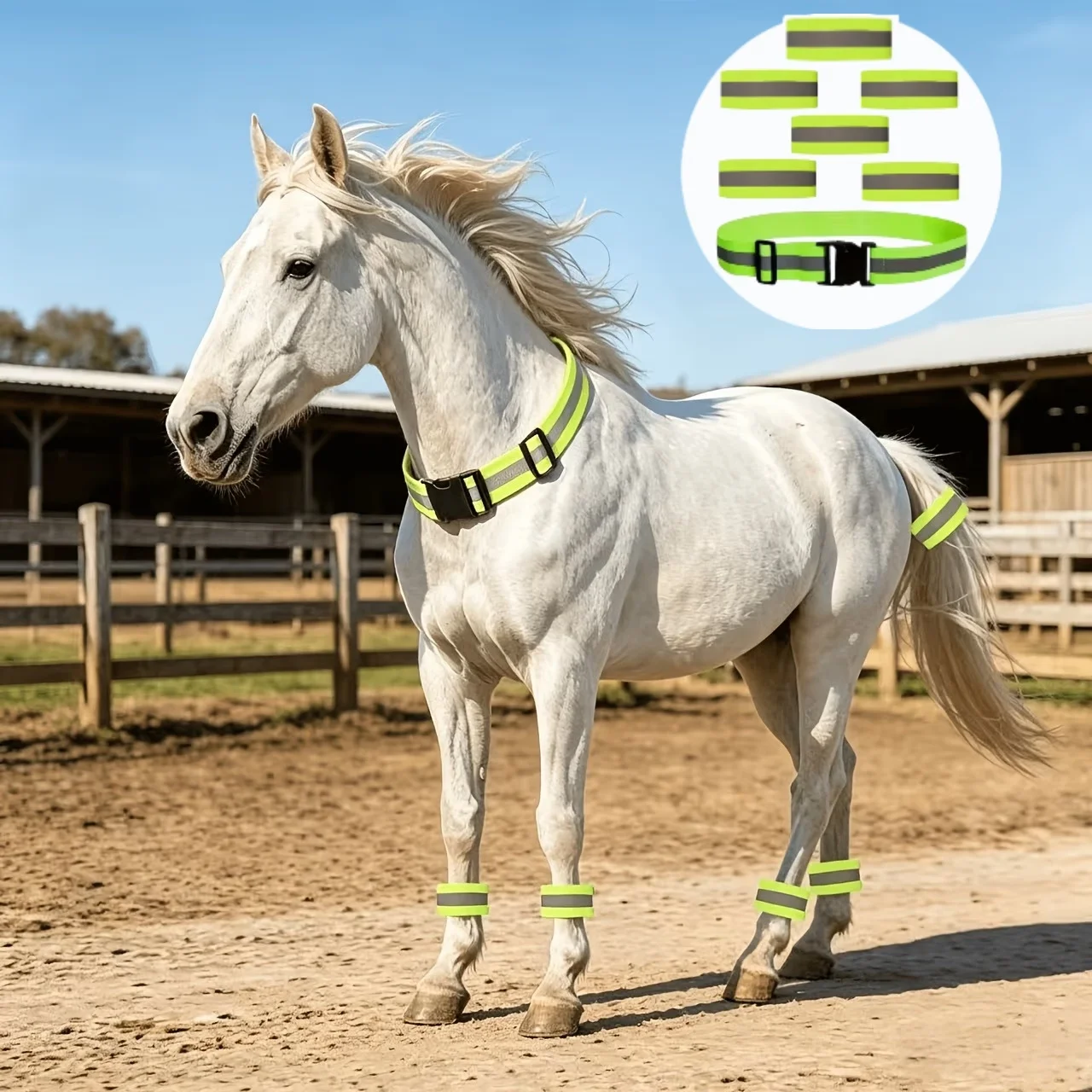 7pcs Equestrian Tack Set Lightweight Adjustable Elastic Collar With Reflective Flash Strips For Horse Riding