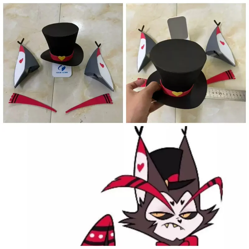 Spiel Hazbin Cosplay Anime Hotel Husk Cosplay Hut Ohren Augenbrauen Requisiten für Halloween Weihnachtsfeier