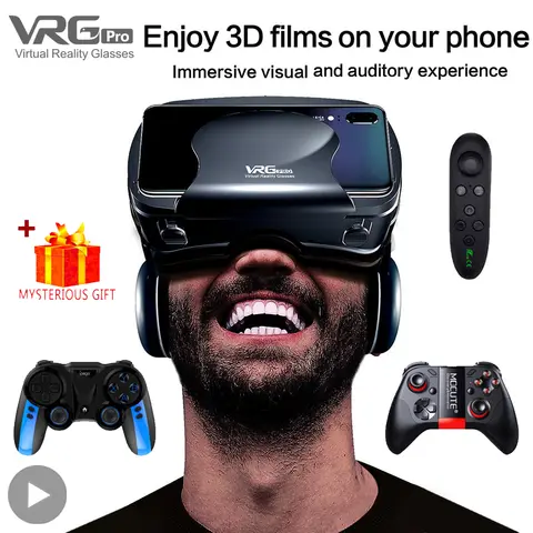 VRG Pro 3D 가상 현실 VR 안경 장치 헤드셋 Viar 고글 헬멧 렌즈 스마트 폰용 스마트 스마트 폰 컨트롤러 뷰어