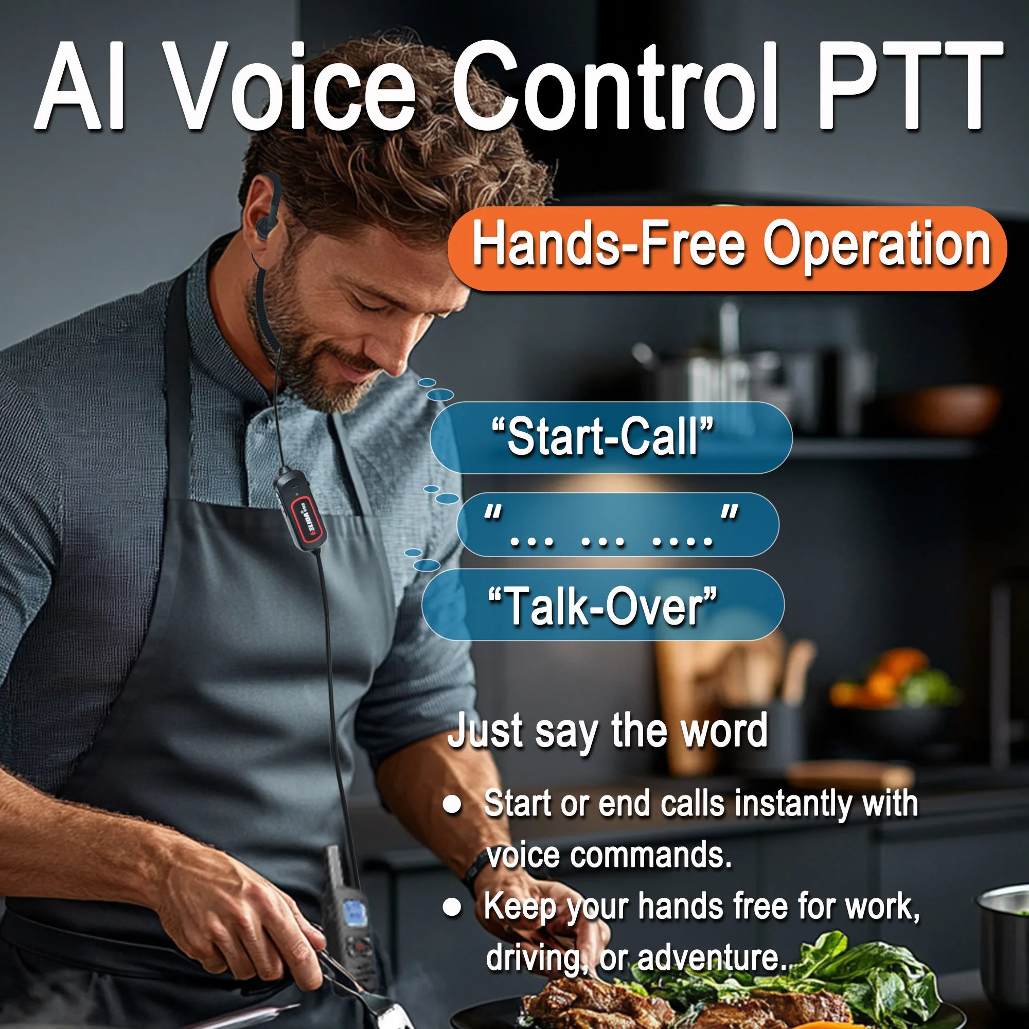 Intelligent Voice Controlled Headphones Headsets with Microphone for Walkie Talkie