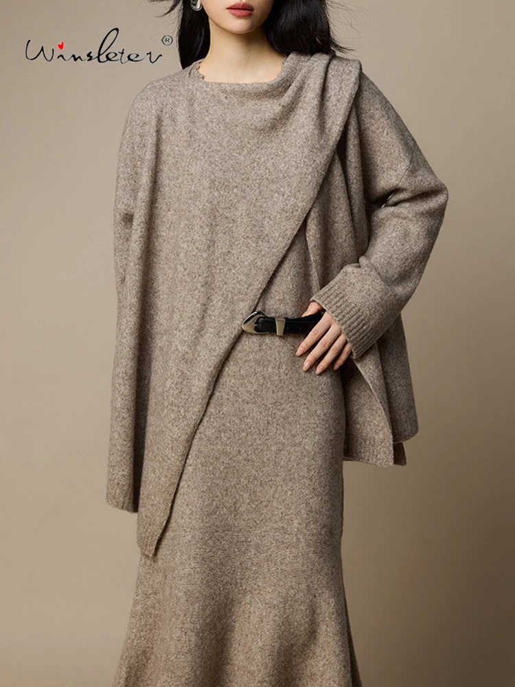 

Winsleter-49.6%Sheep Wool Elegant Sweater, O Neck Long Sleeve, Women Fashion Versatile Irregular Cardigan, 2025 Autumn T5O044CC