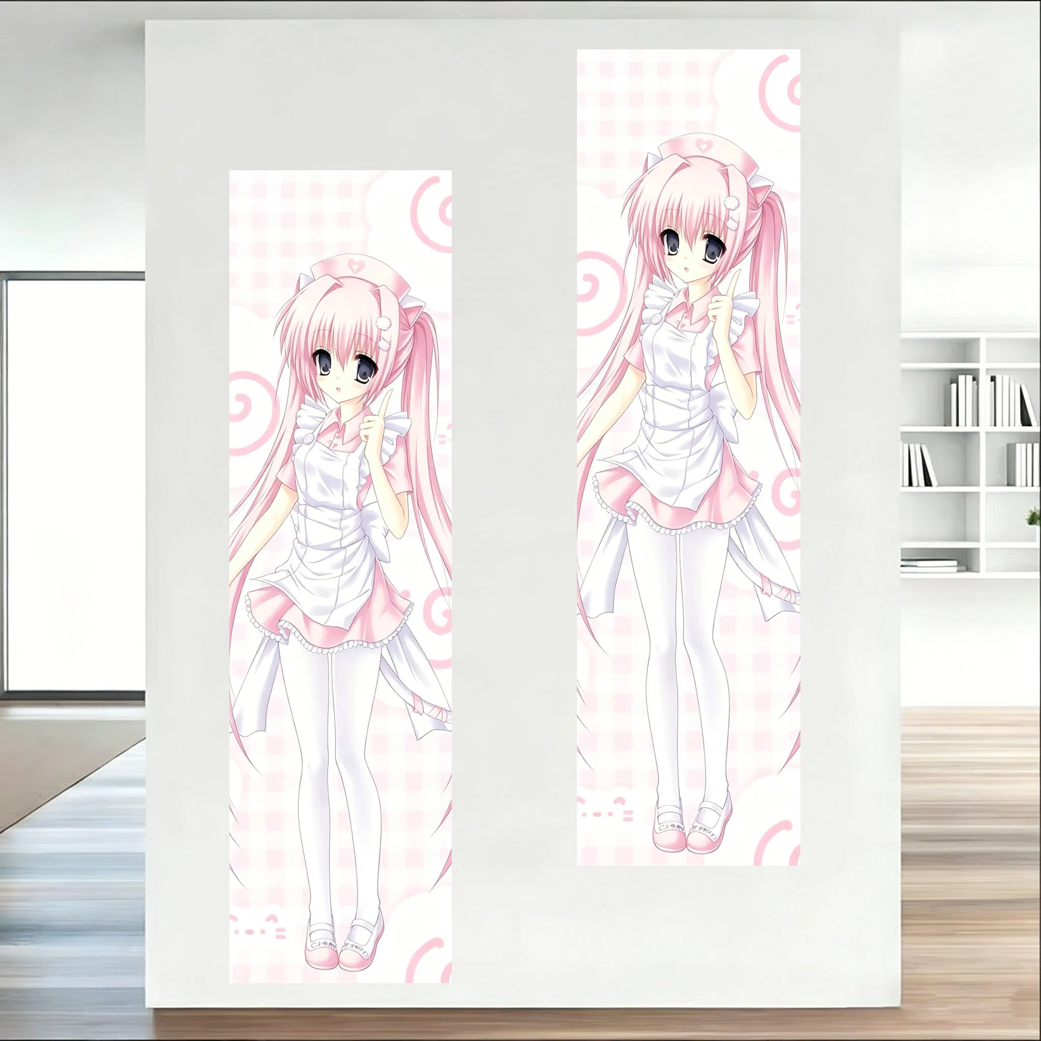 Rosa M-Miku Krankenschwester-Wandteppich, Uniform-Outfit, Anime-Mädchen, großer Wandteppich, geeignet für ästhetische Wanddekorationen im Schlafzimmer oder im Schlafsaal – Detail 3