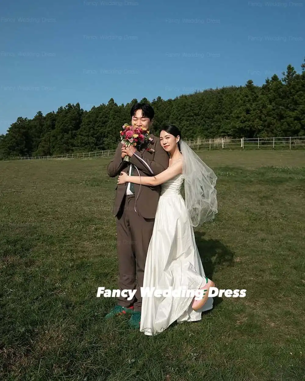 ファンシーシンプルなスパゲッティストラップイブニングドレス韓国写真撮影 A ラインタフタのウェディングドレスバックコルセットウエディングドレスカスタマイズ