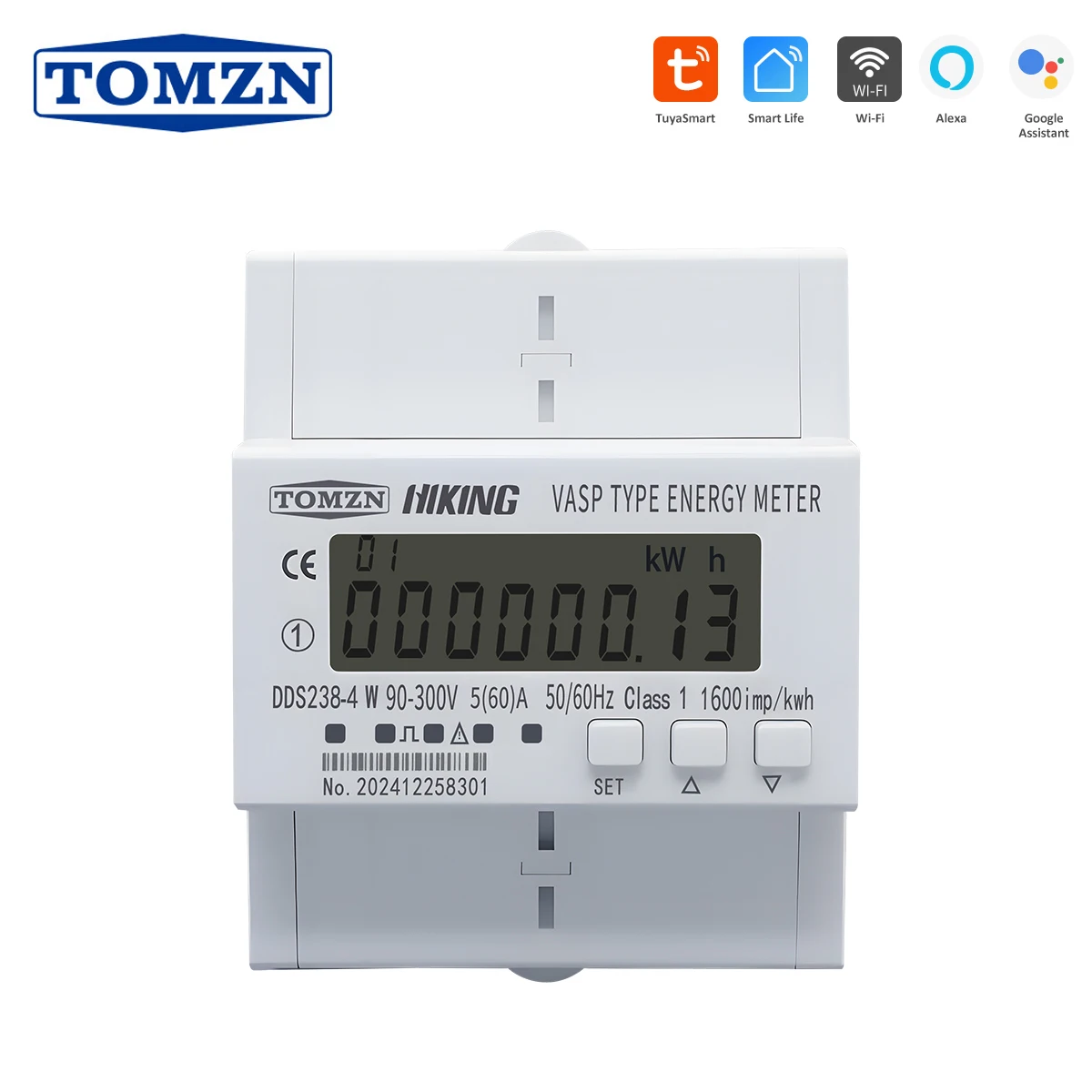 

TOMZN 90-300VAC 60A Bi-directional Single Phase Energy Meter Kwh Monitoring Timer with voltage current action power protection