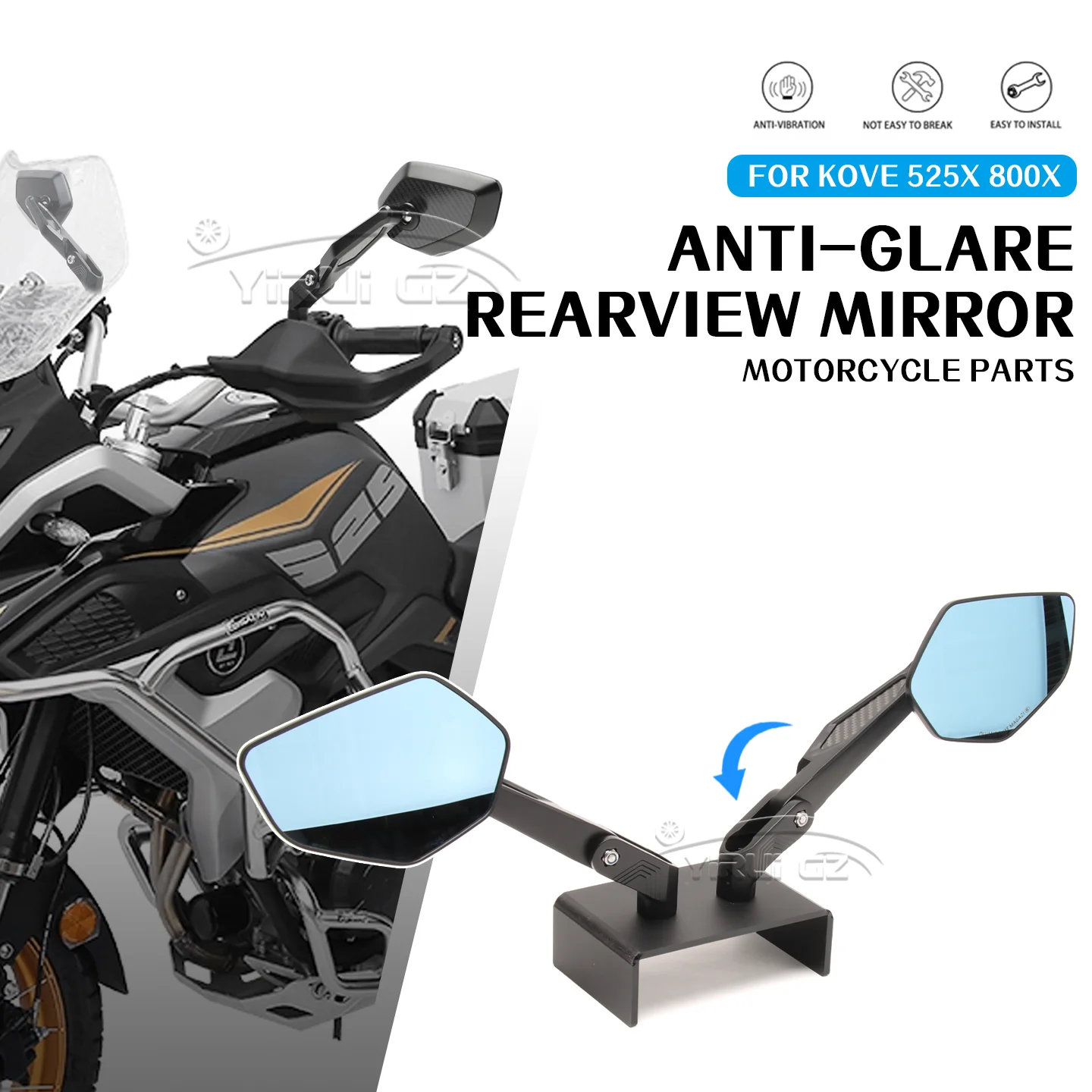 

Motorcycle rearview mirror FOR KOVE 525X 800X 525 X 800 X Rearview Side Mirror Foldable mirror rod Blue light anti-glare mirror