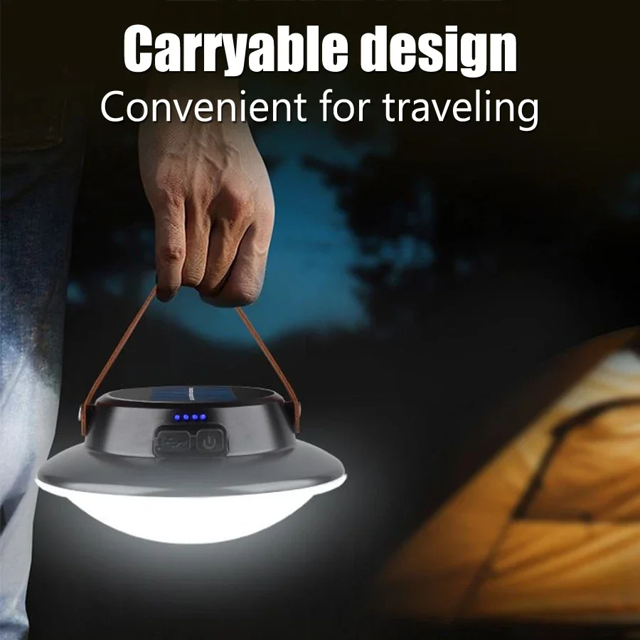 Oplaadbare LED-campinglamp op zonne-energie / USB 3-modi Wit licht Draagbare lantaarns Buitentent Hanglamp Noodwerklamp
