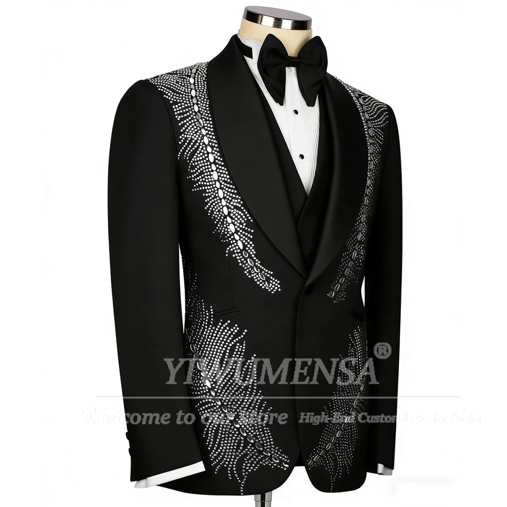 

Rhinestones Crystals Suits Men For Wedding Single Breasted Prom Blazers Customized 3 Piece Set Banquet Man Business Tuxedos 2026