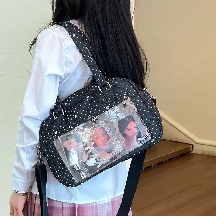 Polka Dot Transparent Tote Bag Women's Crossbody Handbag Casual Simple Style Detachable Shoulder Strap Nylon Material PU Leather