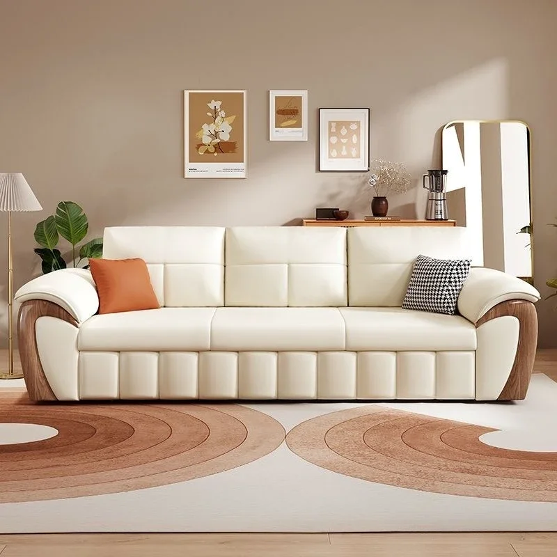 

New solid wood sofa variable bed retractable living room sitting and lying dual-purpose foldable lazy storage straight row