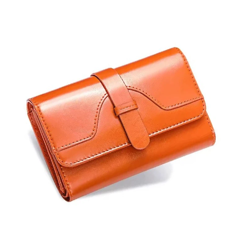 High Quality Genuine Leather Wallets for Women Ladies Premium Feeling Coin Purse Large Capacity Card Holder Orange Clutch Wallet