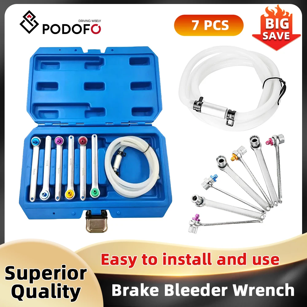 Podofo Bremsenentlüftungsschlüssel 7-12mm Bremsenentlüftungs-Schlüsselsatz für SUV Leicht-LKW Motorrad Bremssättel Radzylinder Auto-Reparaturwerkzeug