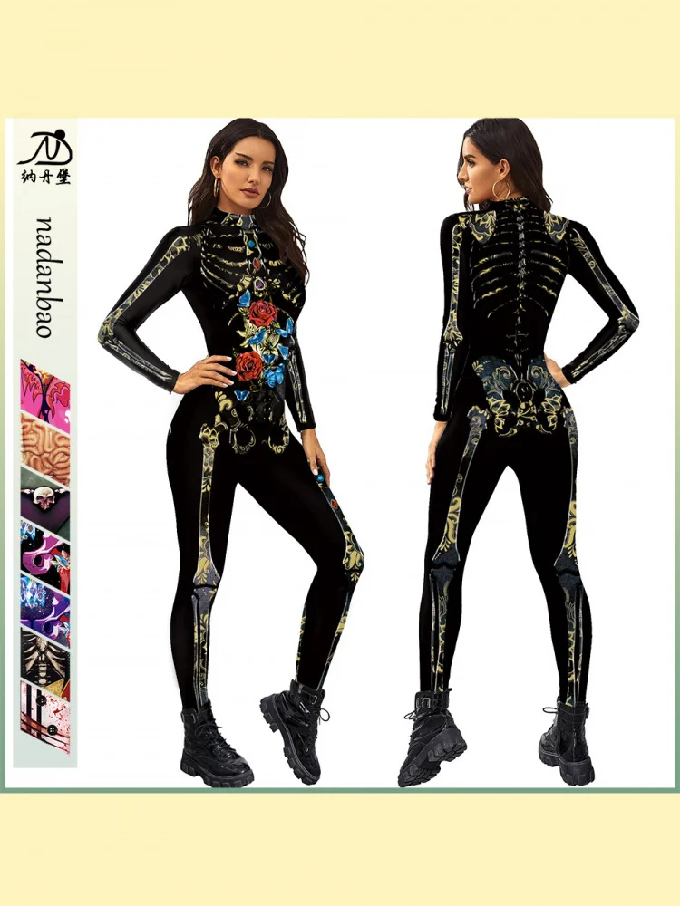مثير 3D الطباعة الرقمية loween نيسيي طويل Sve ضيق فام Pantsuit منخفضة الخصر طويل الساق ألياف البوليستر دعوى للنساء