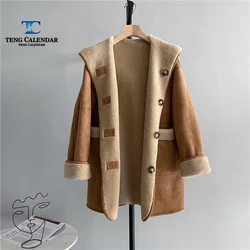 Abrigo de lana pura de doble cara para mujer, abrigo grande de piel de oveja de grano medio a largo, terciopelo, invierno, nuevo, 2024