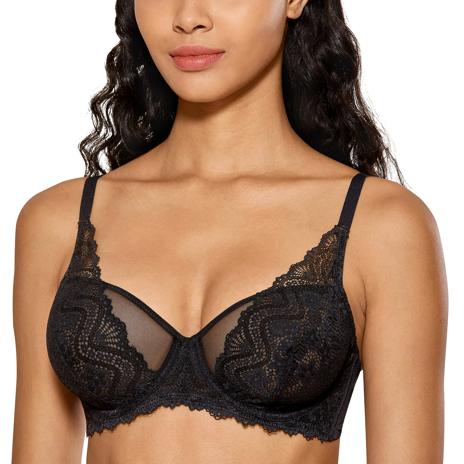 DOBREVA Women Sexy See-through Bralette Lace Minimizer Bra Underwire Without Inserts