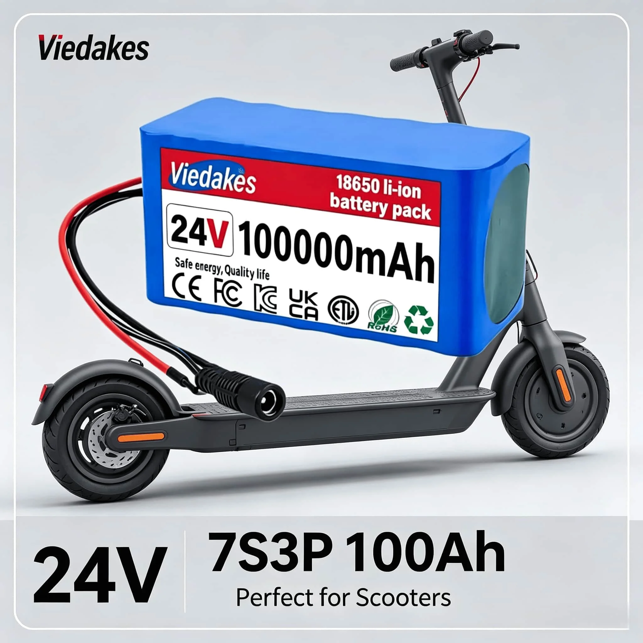 

24V Lithium Battery 100Ah Built-in 21700, Free 29.4V Charger, Great for Solar Power and Electric Scooter