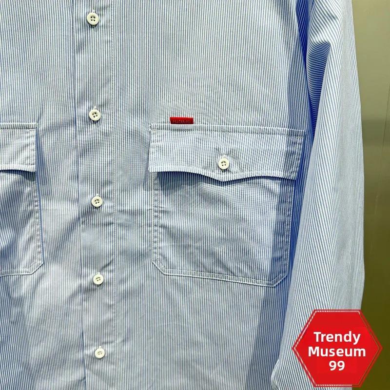 

Peacebird Men's Casual irt Spring 2025 Loose Fit Stripe Turn-down Collar Faionable Youthful Cotton Polyester Blend