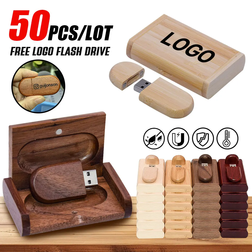 

bulk 50PCS free custom logo wooden+Box pen drive 128GB 64GB 16GB 32GB 8gb 4GB usb Flash Drive U disk Memory stick wedding Gift