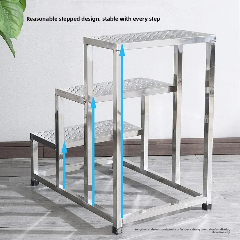Stainless Steel Warehouse Step Stool Mobile Platform Ladder Three Step Home Use Safe Loadlift Pick Up Steps Aerial Ladder