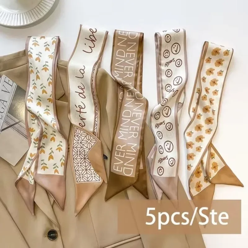 5 Stks/set Serie Zijden Satijnen Sjaal Vrouwen Doek Haarbanden Hoofdtooi Accessoires Dame Sjaals Lint Stropdassen Voor Tas Handvat