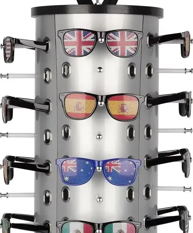 حامل عرض للنظارات الشمسية قابل للدوران 360 درجة مع مرآة، رف دائري للنظارات، عرض النظارات لشركة الشركة المصنعة للمتجر البصري