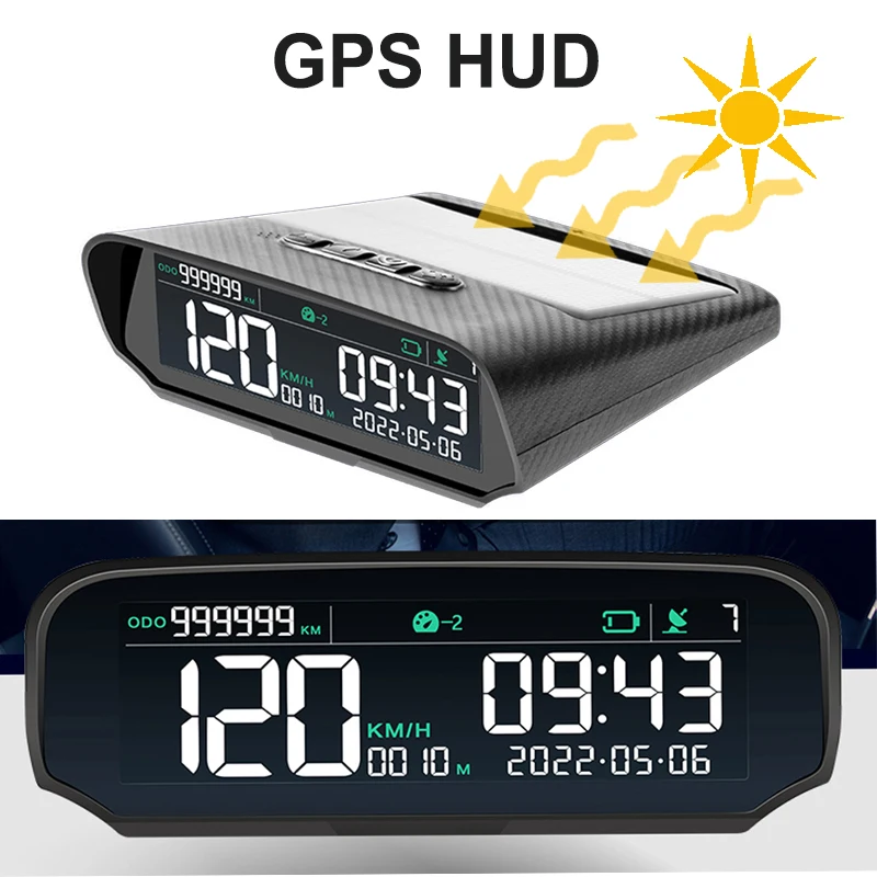 Solar Car HUD GPS Head-Up Display Digital Clock tachimetro allarme Over-Speed fatica avviso di guida Display del chilometraggio dell\'altitudine