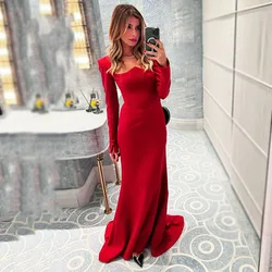 Msikoods Red Evening Dress 2024 Long Sleevels Arabic Mermaid Formal Dress Sweetherts Night Party Gowns Gala Prom Dress