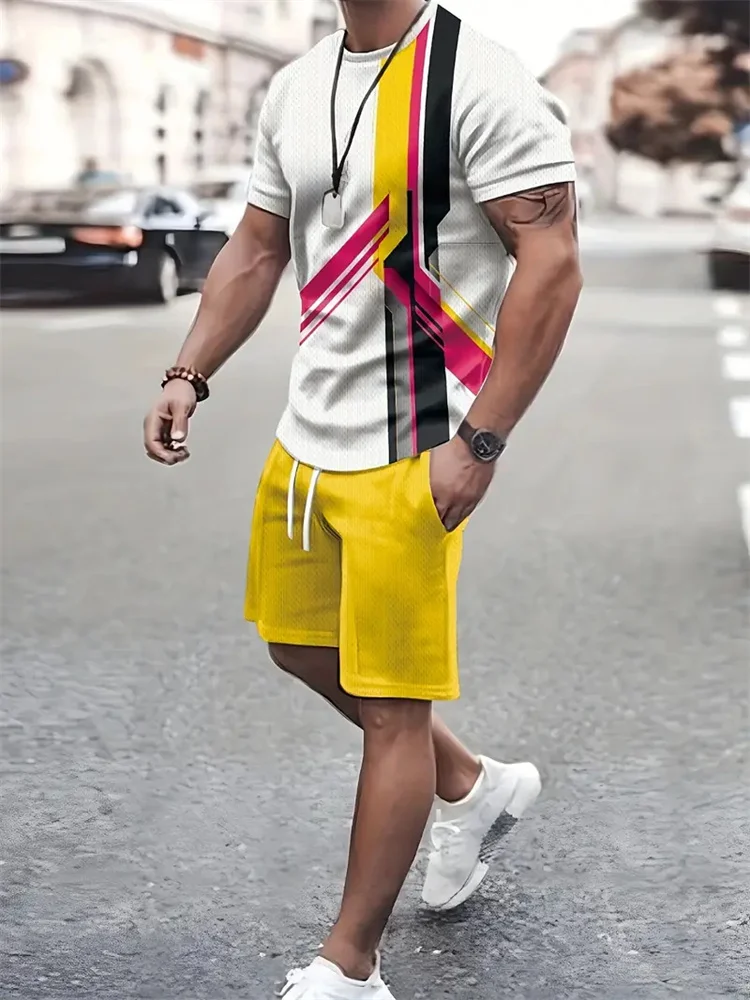 Terno estampado de textura 3D masculino, shorts curtos, roupa esportiva casual, roupa de verão, nova moda, 2022