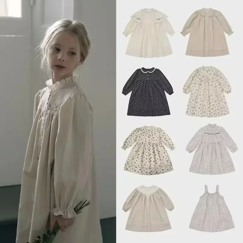 In Stock! Girls Dress 2024 Autumn/Winter New LOU Long Sleeves Embroidery Princess Dress Embroidered Lace Dress