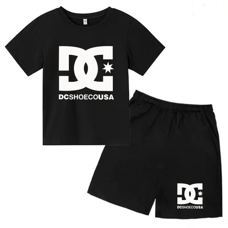 

T-shirt Summer Letters Print Coat Boy Girl 3-12Years Sports Casual Short-sleeved+Shorts Fashion Children Clothing Tour Brand Set